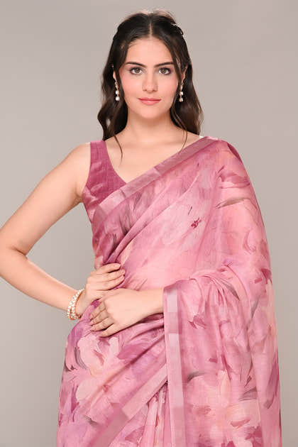 Mauve Color Organza Cotton Printed Saree