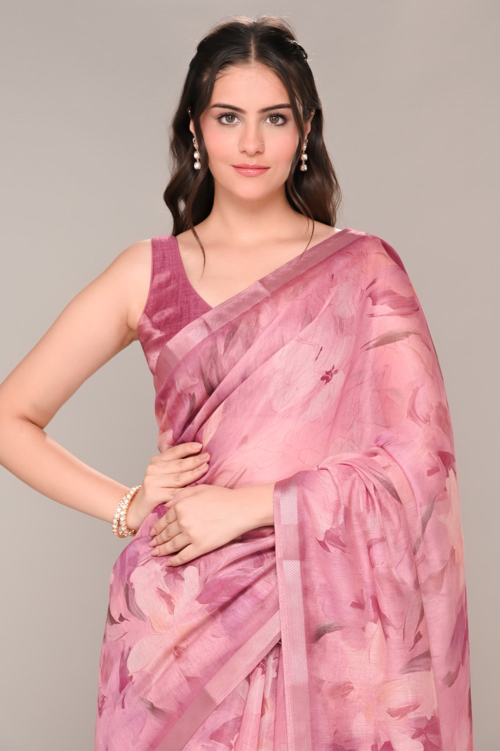 Mauve Color Organza Cotton Printed Saree