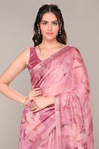 Mauve Color Organza Cotton Printed Saree