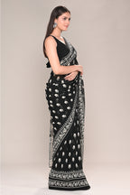 Black Color Printed Georgette Saree