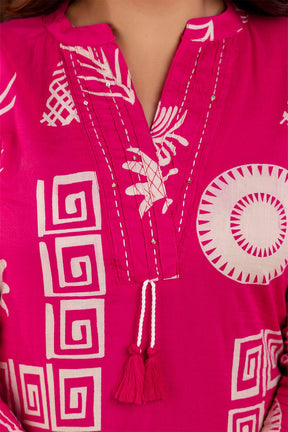 Magenta Block Printed Cotton Printed Kurta Set