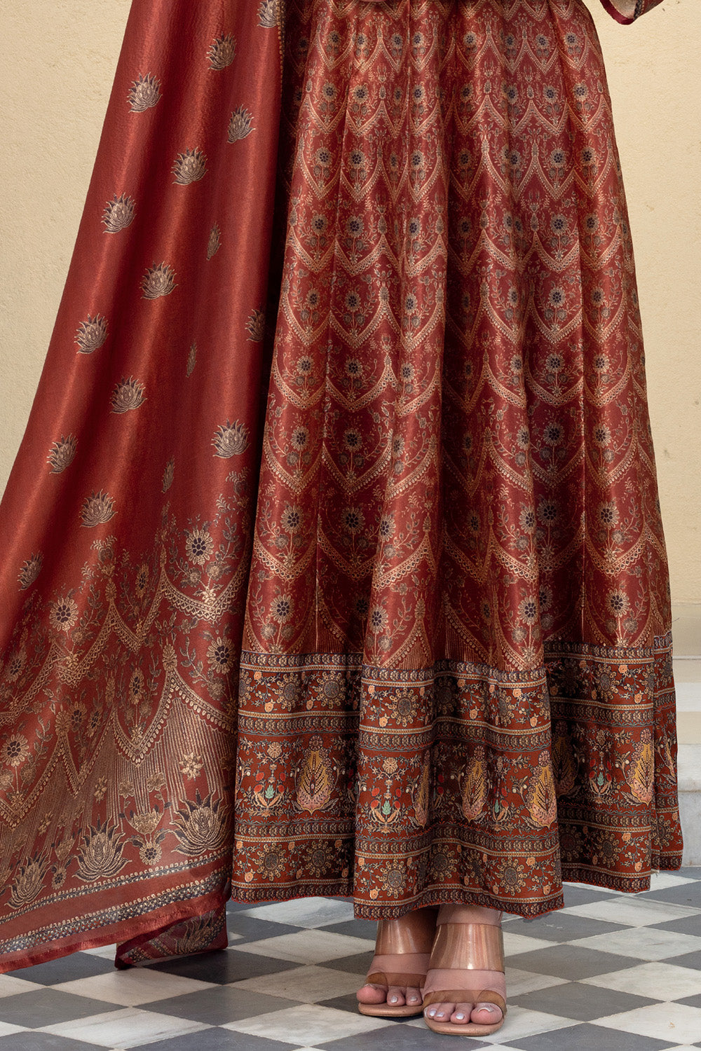 Maroon Silk Printed Anarkali Suit