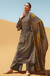 Beige Colour Printed Pashmina Unstitched Suit Material