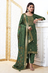 Green Color Silk Woven Straight Suit