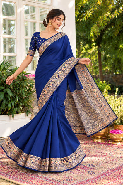 Navy Cotton Silk Woven Saree