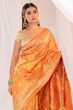 Mustard Resham & Zari Floral Woven Silk Saree