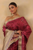 Deep Carmine Floral Printed and Zari Woven Tussar Silk Saree