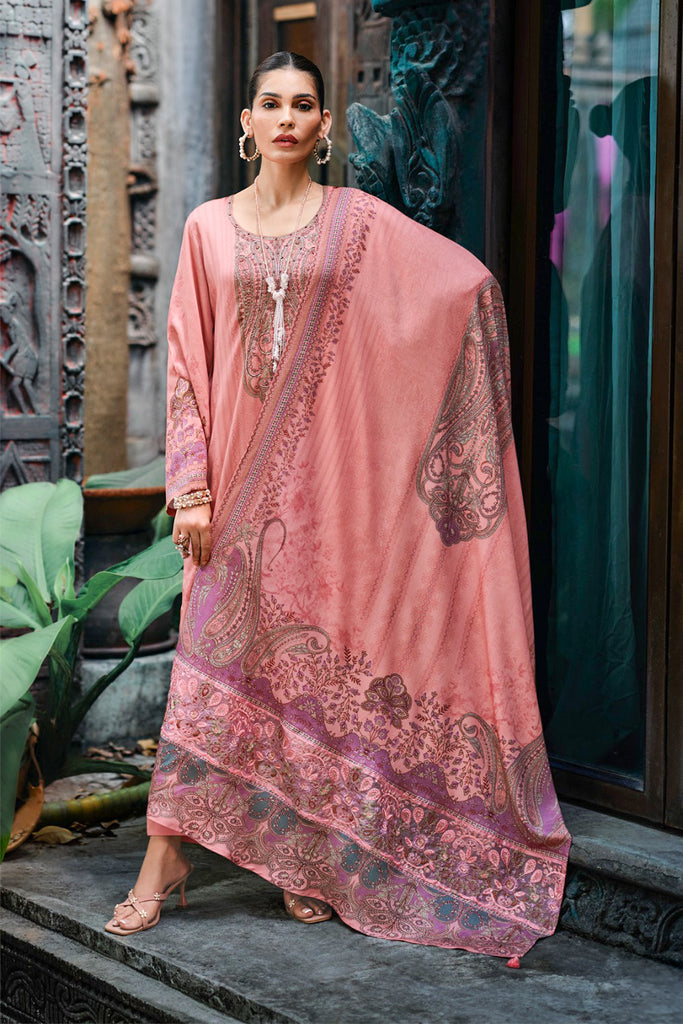 Dusty Pink Spun Pashmina Printed Unstitched Suit Fabric