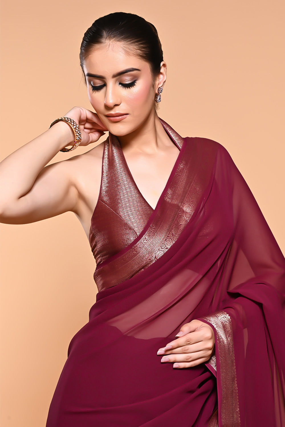Purple Color Georgette Woven Saree