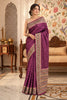 Purple Tussar Silk Printed And Zari Taar Woven Saree