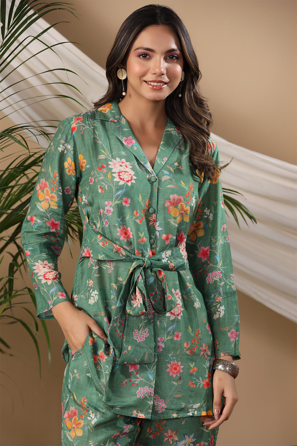 Green Colour Cotton Printed Co-Ord Set