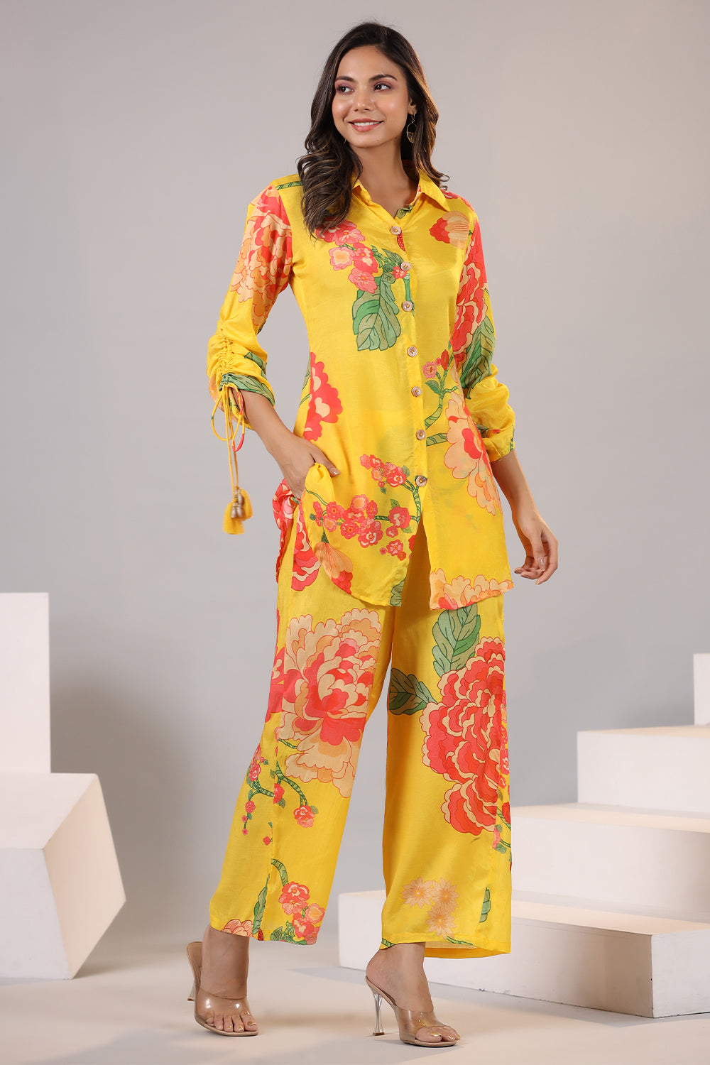 Yellow Color Muslin Printed Co-Ord Set