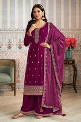 Wine Velvet Sequins and Zari Embroidered Unstitched Suit Fabric