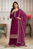 Wine Velvet Sequins and Zari Embroidered Unstitched Suit Fabric