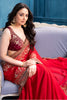 Rubi Red Pure Georgette Sequins Floral Embroidered Saree