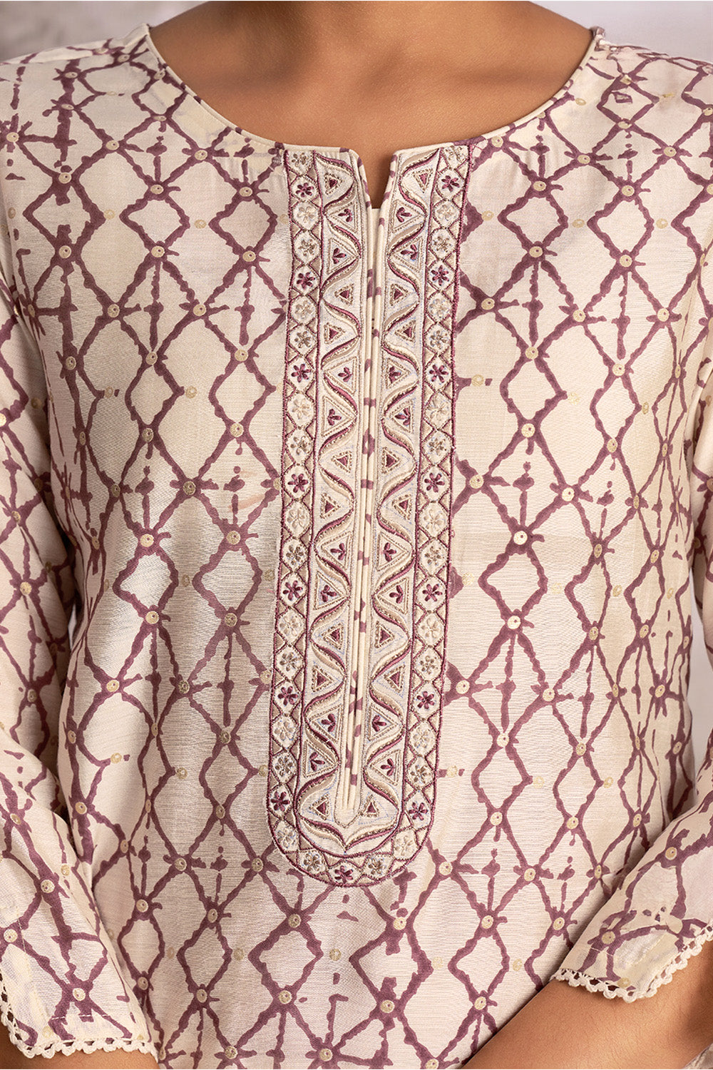 Cream & Rust Color Muslin Printed Suit
