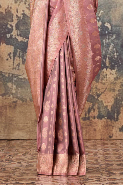 Dusty Pink Woven Silk Banarasi Saree
