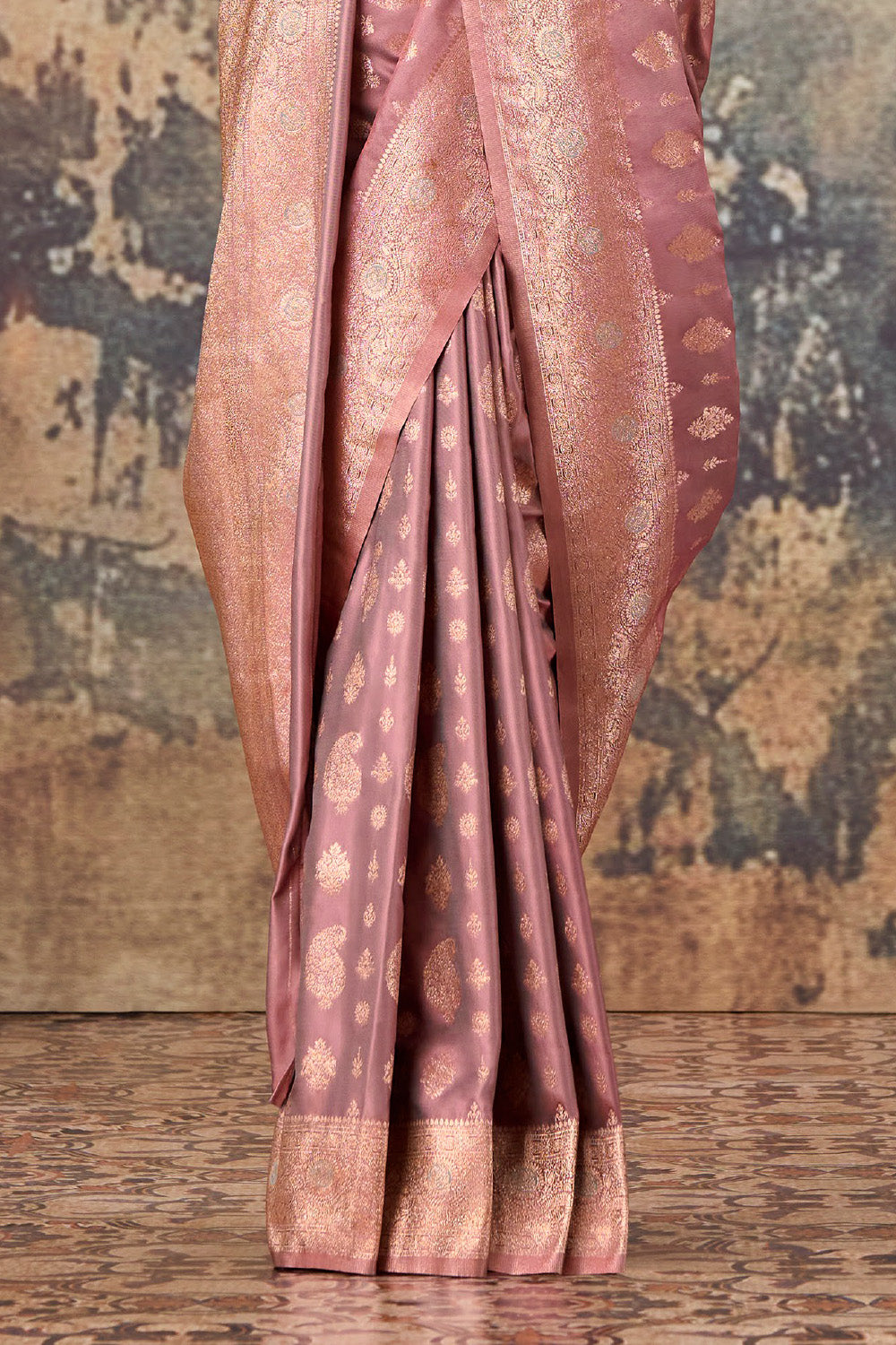 Dusty Pink Woven Katan Silk Banarasi Saree