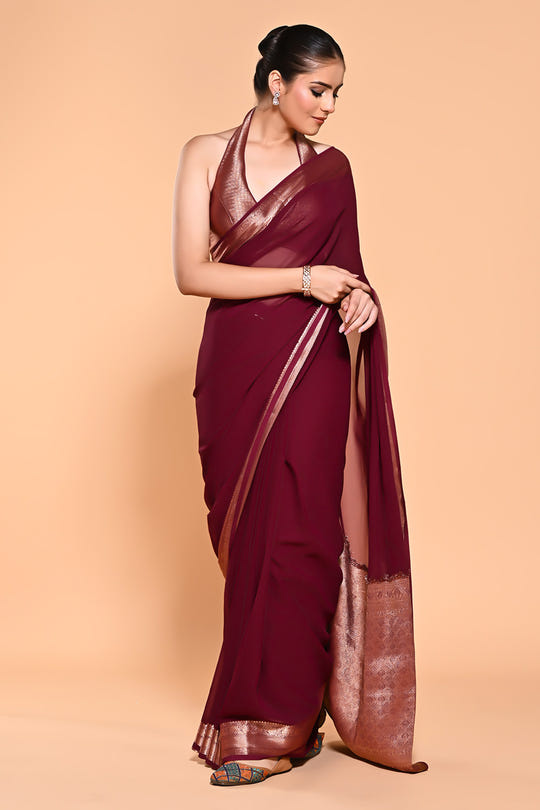 Purple Color Georgette Woven Saree