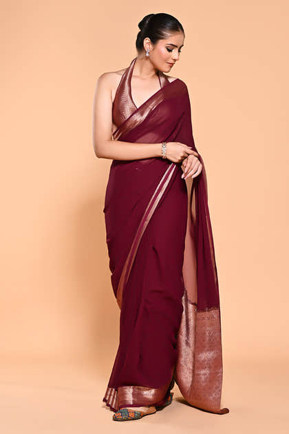 Purple Color Georgette Woven Saree