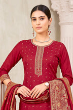 Maroon Pashmina Zari Woven Unstitched Suit Material