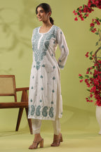 White Resham Embroidered Kurta