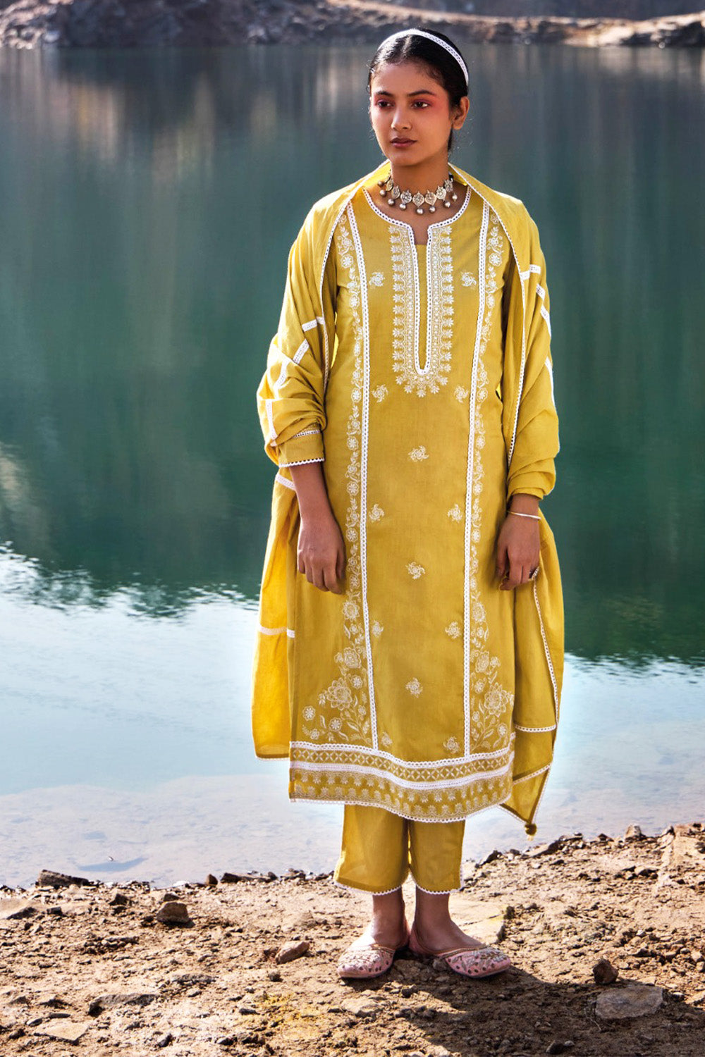 Mustard Color Resham Embroidered Suit