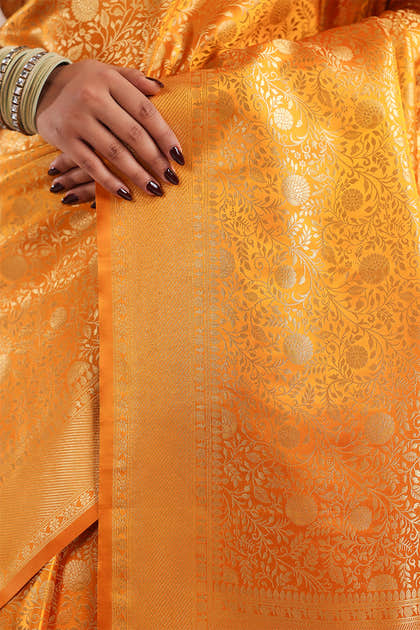 Yellow Silk Zari Floral Zaal Woven Saree