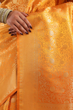 Yellow Silk Zari Floral Zaal Woven Saree