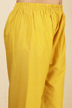 Yellow Cotton Emboridered And Printed Suit Set