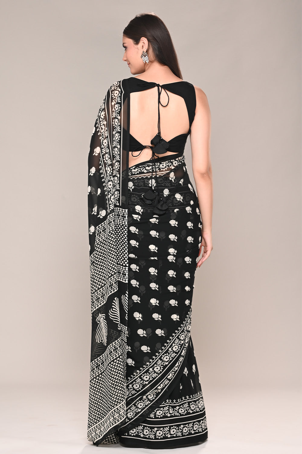 Black Color Printed Georgette Saree