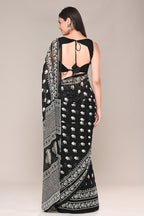 Black Color Printed Georgette Saree