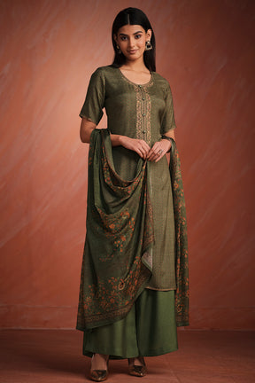 Sage Green Colour Printed Pashmina Unstitched Suit Fabric