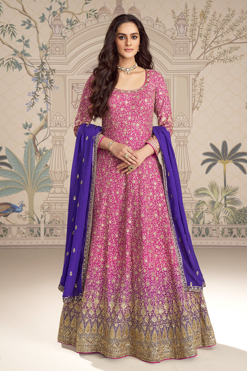 Rani Georgette Zari and Sequins Embroidered Anarkali Suit