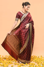 Black & Maroon Color Banarasi Silk Woven Saree
