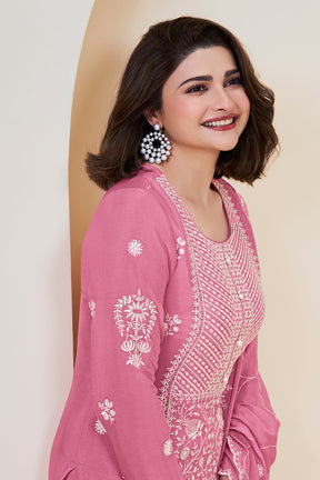 Pink Crepe Silk Embroidered Unstitched Suit