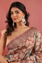 Rust Tussar Silk Printed Saree