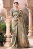Turquoise Position Print Woven Silk Saree