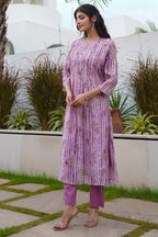 Lavender Floral Printed Muslin Kurta Set