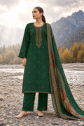 Bottle Green Matka Silk Embroidered Unstitched Suit Material