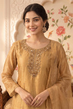 Fawn Metallic Tissue Neck-Embroidered Suit