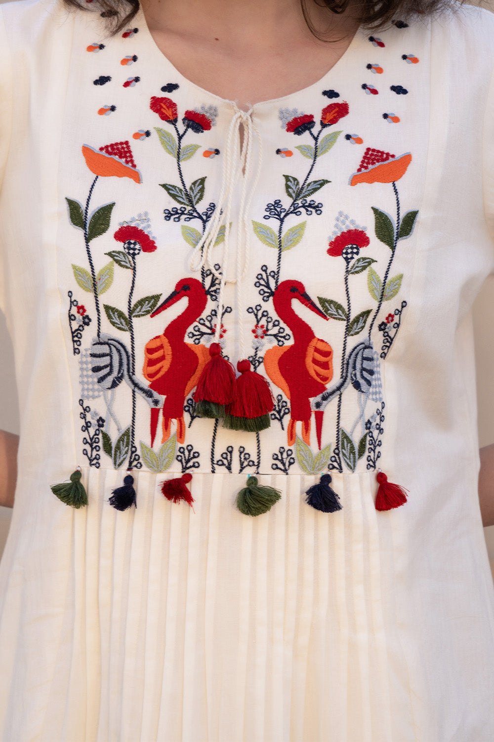 Cream Color Cotton Embroidered Kurta Set
