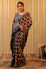 Navy & Beige Printed And Embroidered Pure Mulberry Silk Saree
