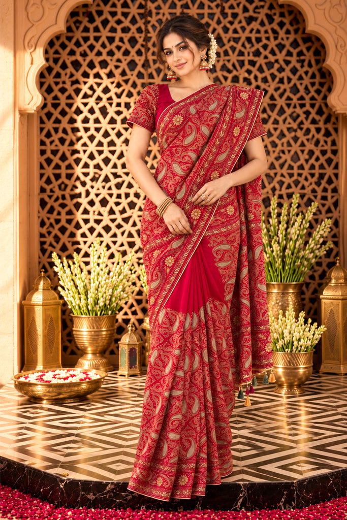 Rani Resham And Swaroski Embroidered Georgette Saree