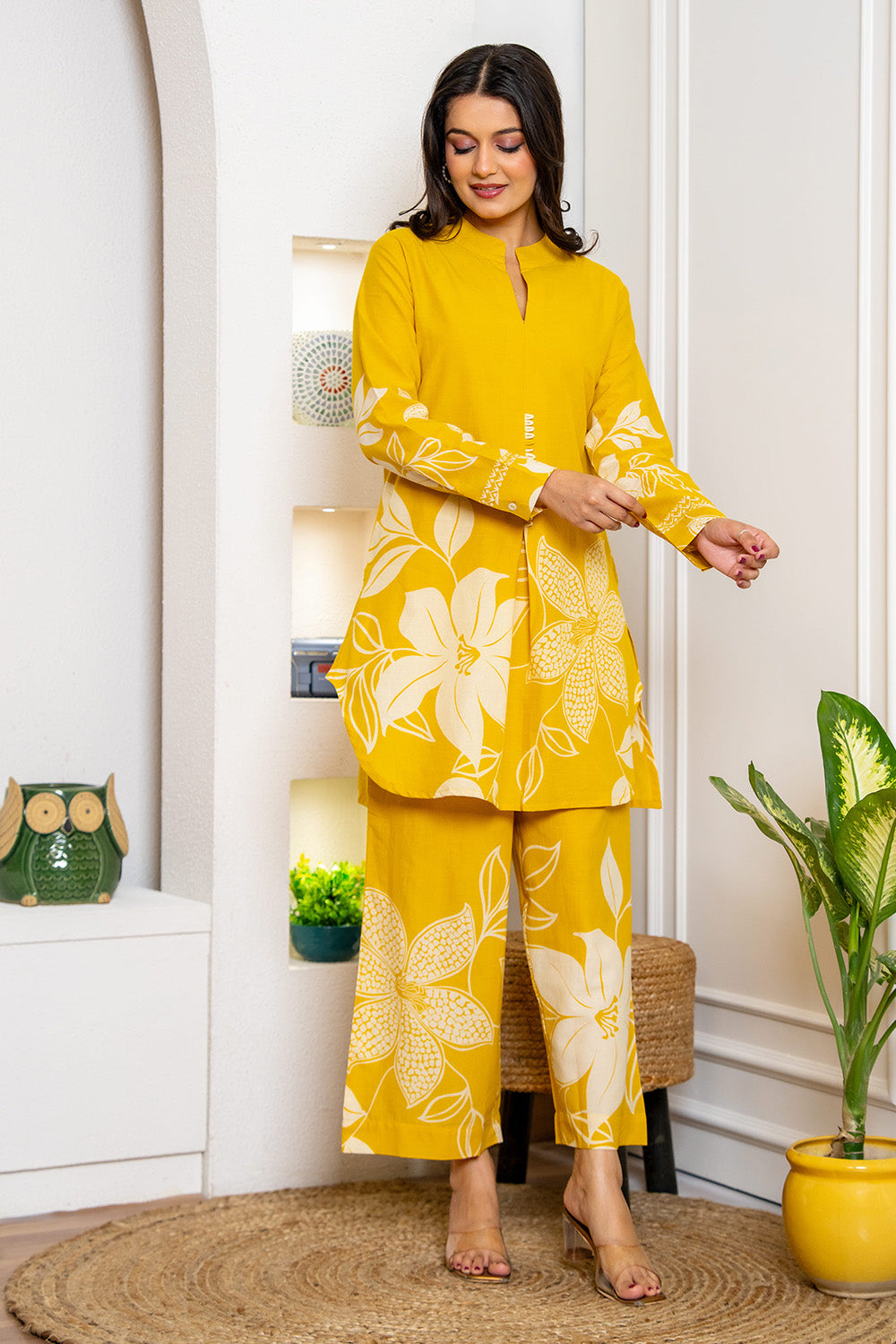 Yellow Color Cotton Printed Co-Ord Dress