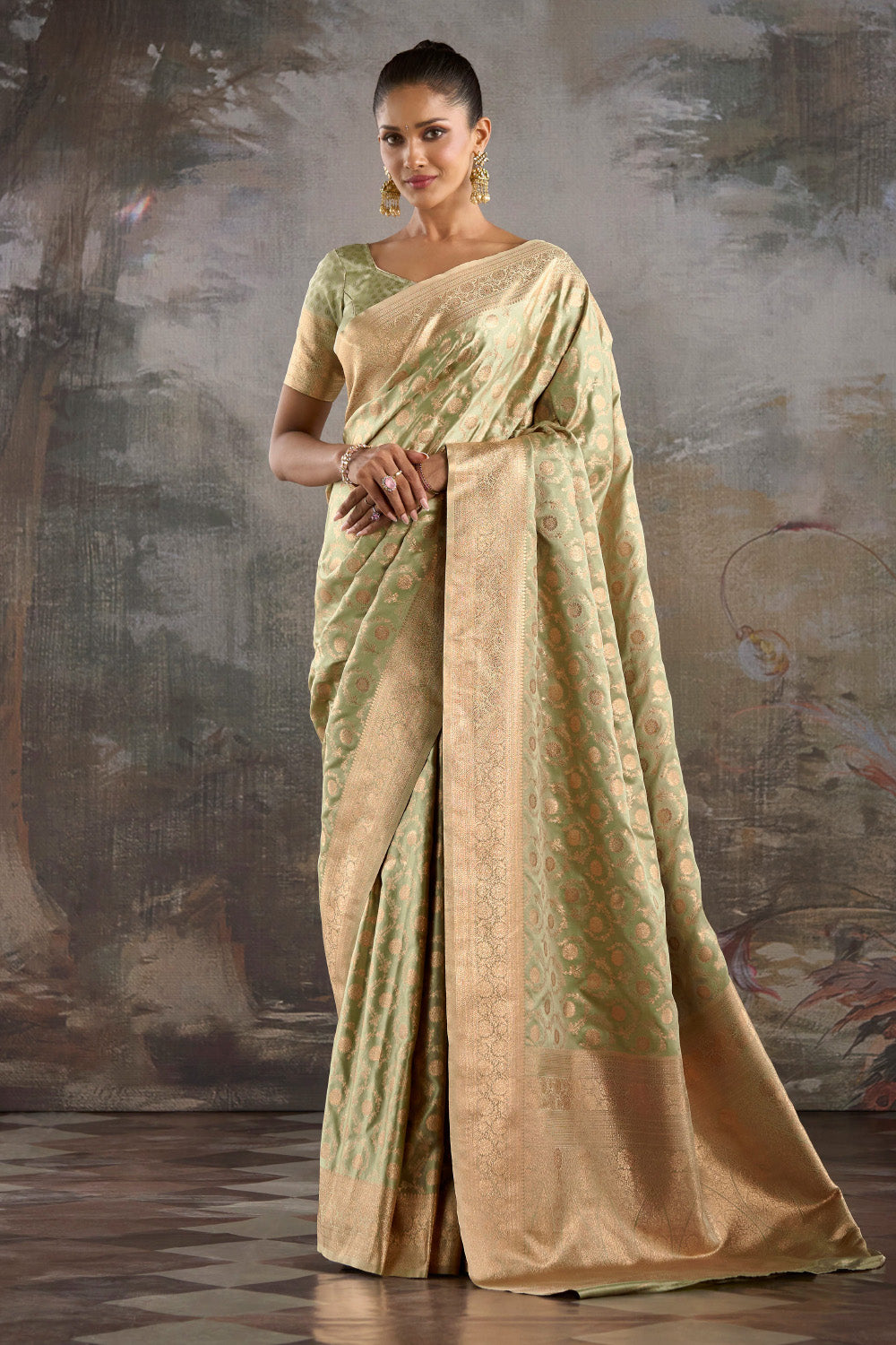 Pista Green Banarasi Silk Woven Saree