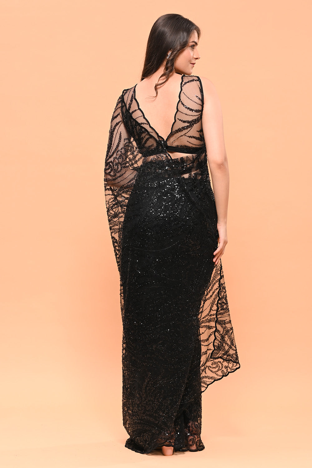 Black Color  Net Sequins and Cut-Dana Embroidered Saree