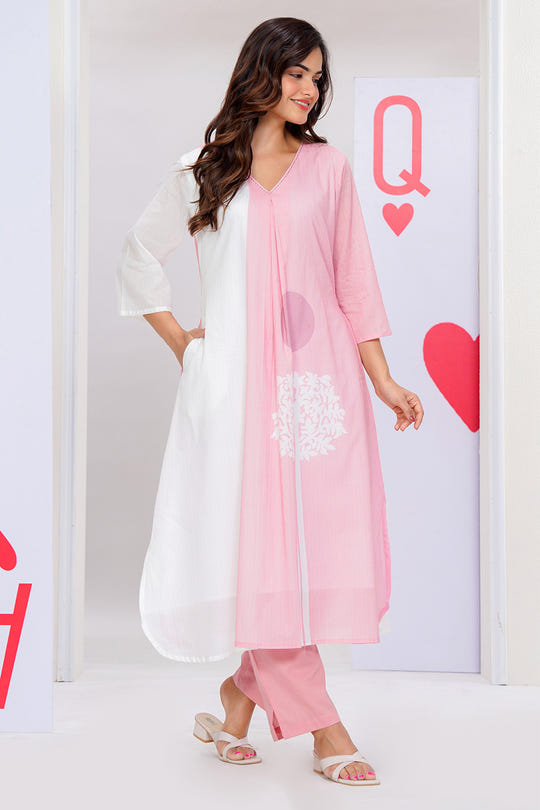 Pink Cotton Printed Kurta Set
