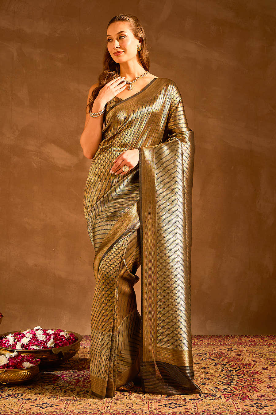 Black Banarasi Silk Zari Woven Saree
