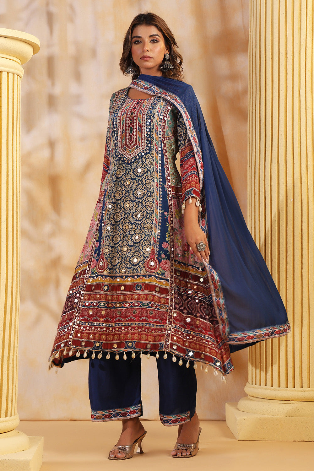Blue Color Crepe Embroidered and Printed Suit